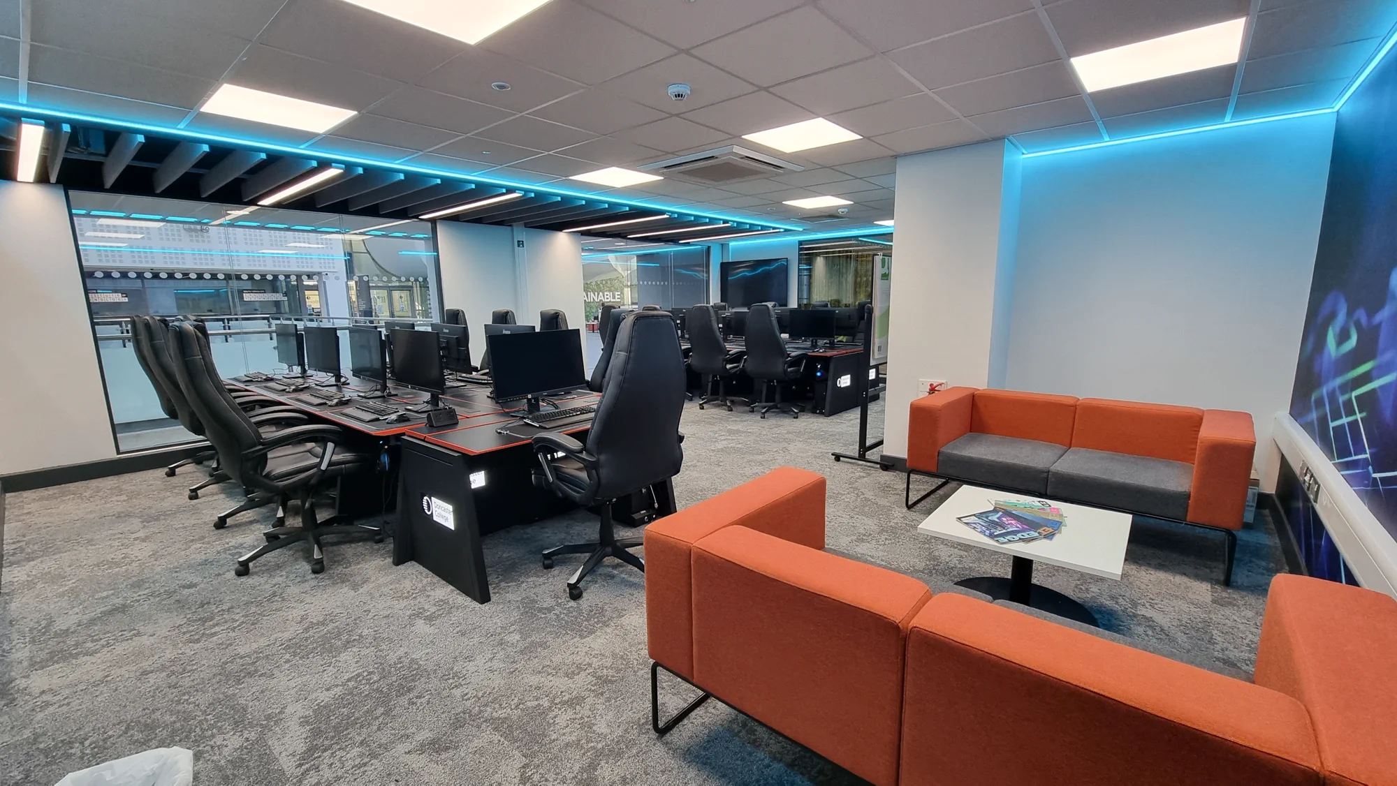 Contemporary education workspace with blue lighting