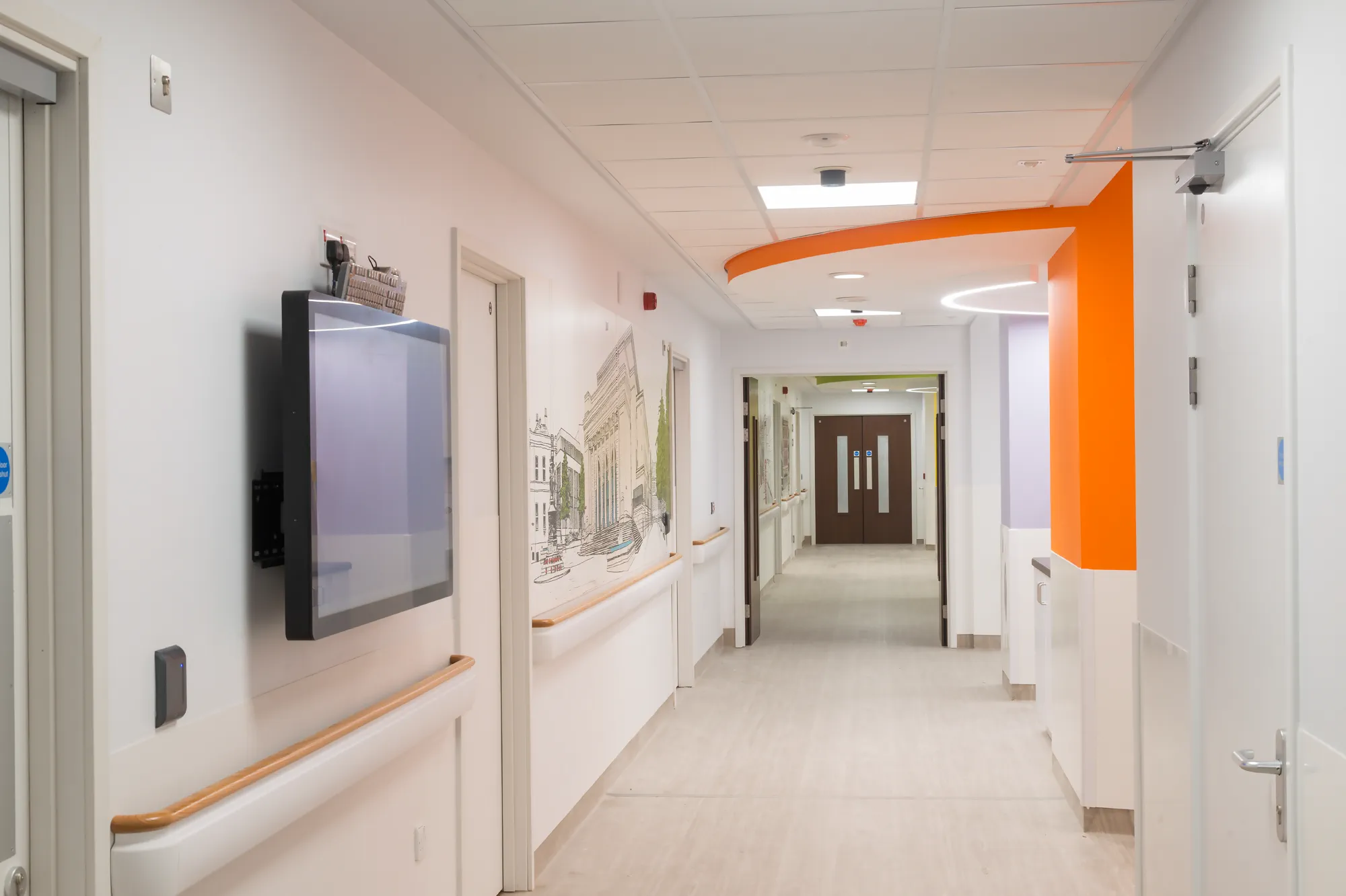 Jarvale-Construction-Frailty-Unit-Sheffield-13 Refurbished hospital corridor with medical services