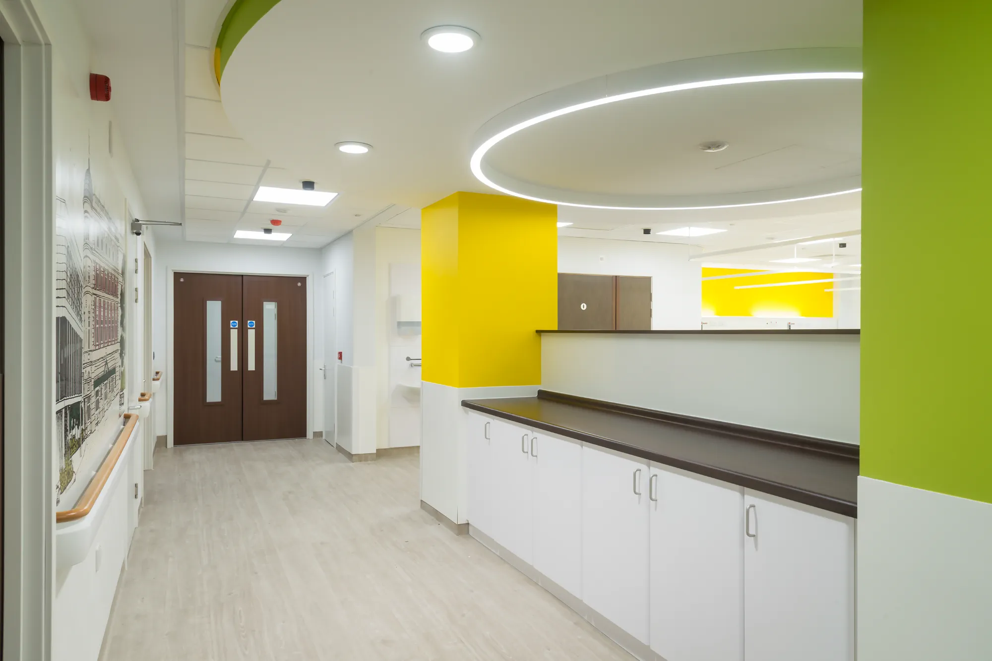 Jarvale-Construction-Frailty-Unit-Sheffield-8 Clinical corridor and ward entrance after refurbishment