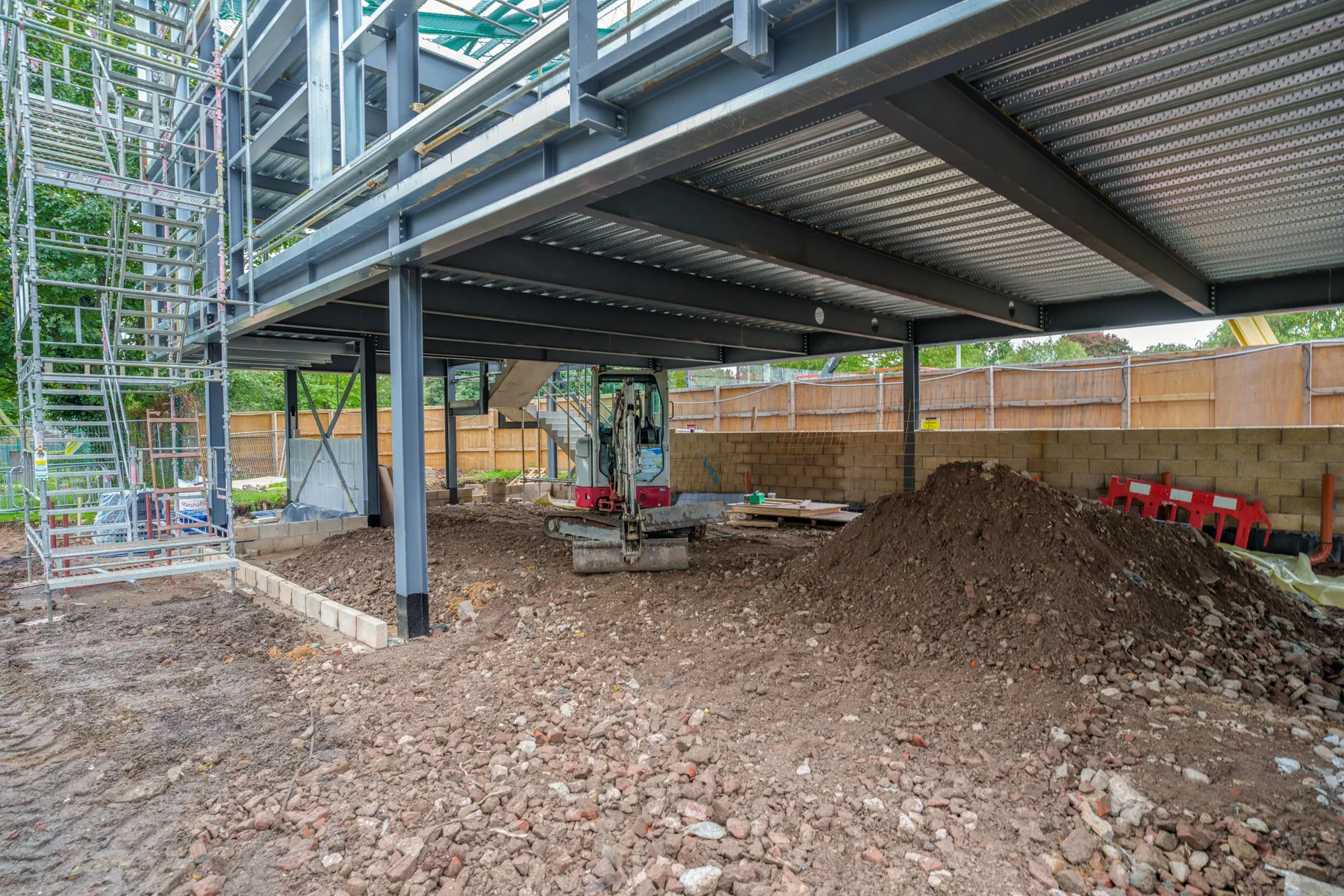 Jarvale-Construction-Groundworks-Services-13 Groundworks beneath raised steel frame building structure