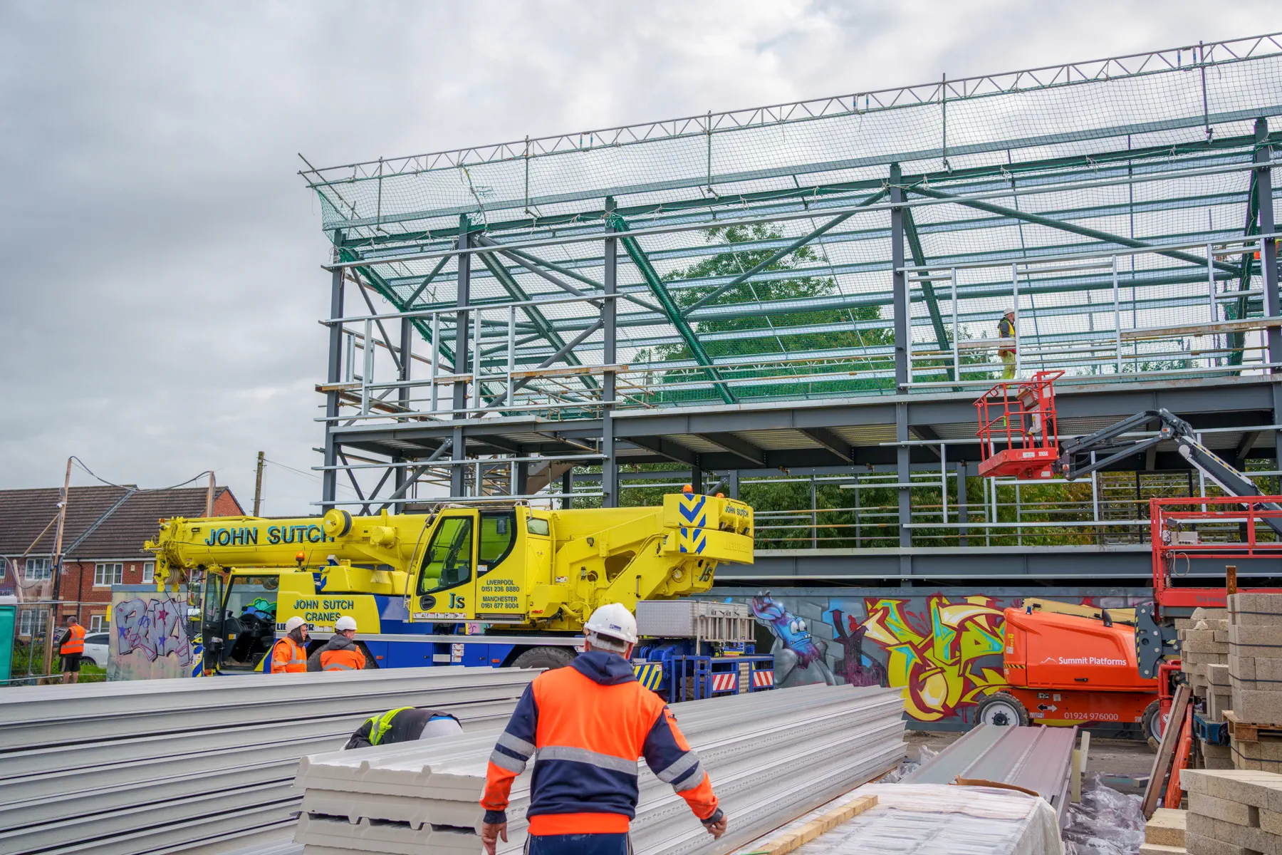 Jarvale-Construction-Highland-Adventures-Sheffield-10 Steel frame construction with crane and access equipment