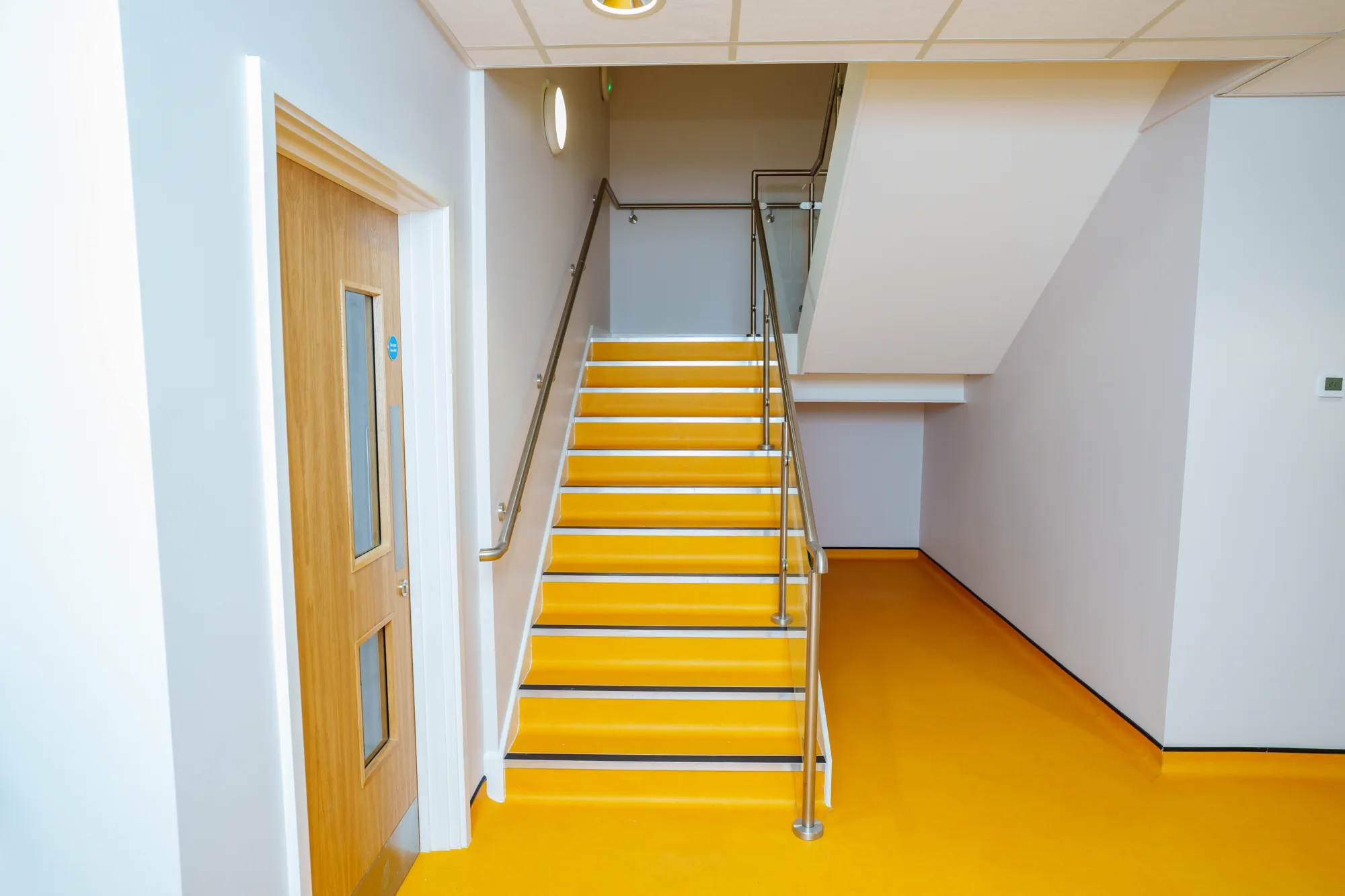 Jarvale-Construction-Highland-Adventures-Sheffield-23 Internal staircase and circulation area within Highland Adventures community facility in Sheffield
