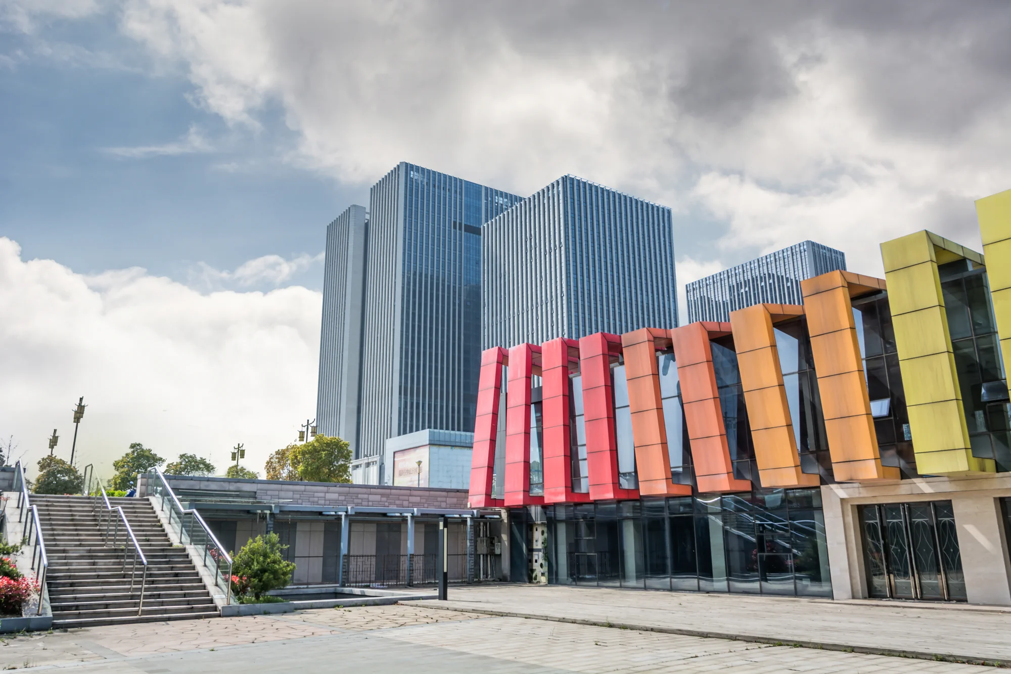 Large retail and commercial construction development with modern architectural design