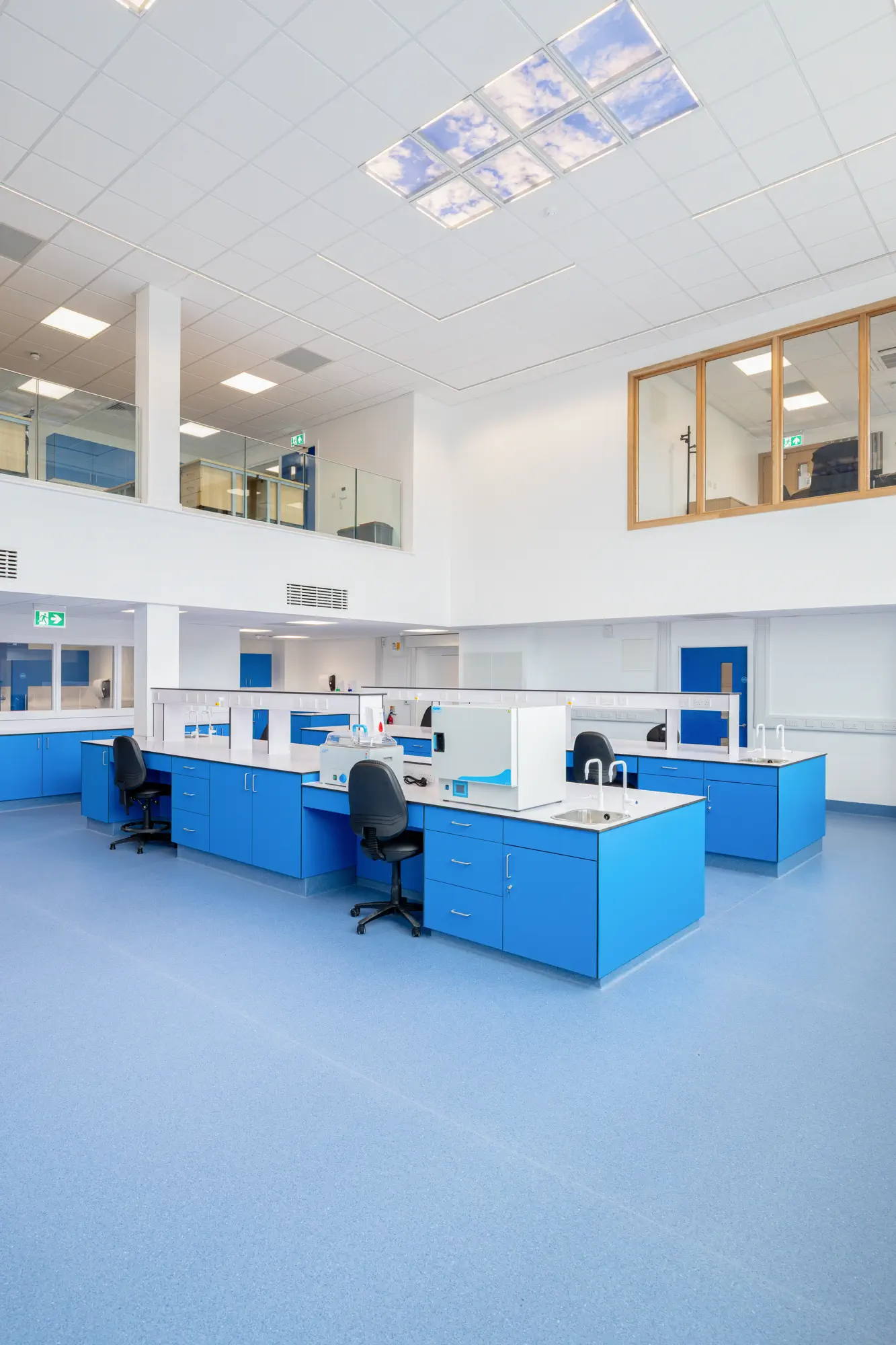 New-build laboratory interior with bespoke laboratory benches for Swann Morton