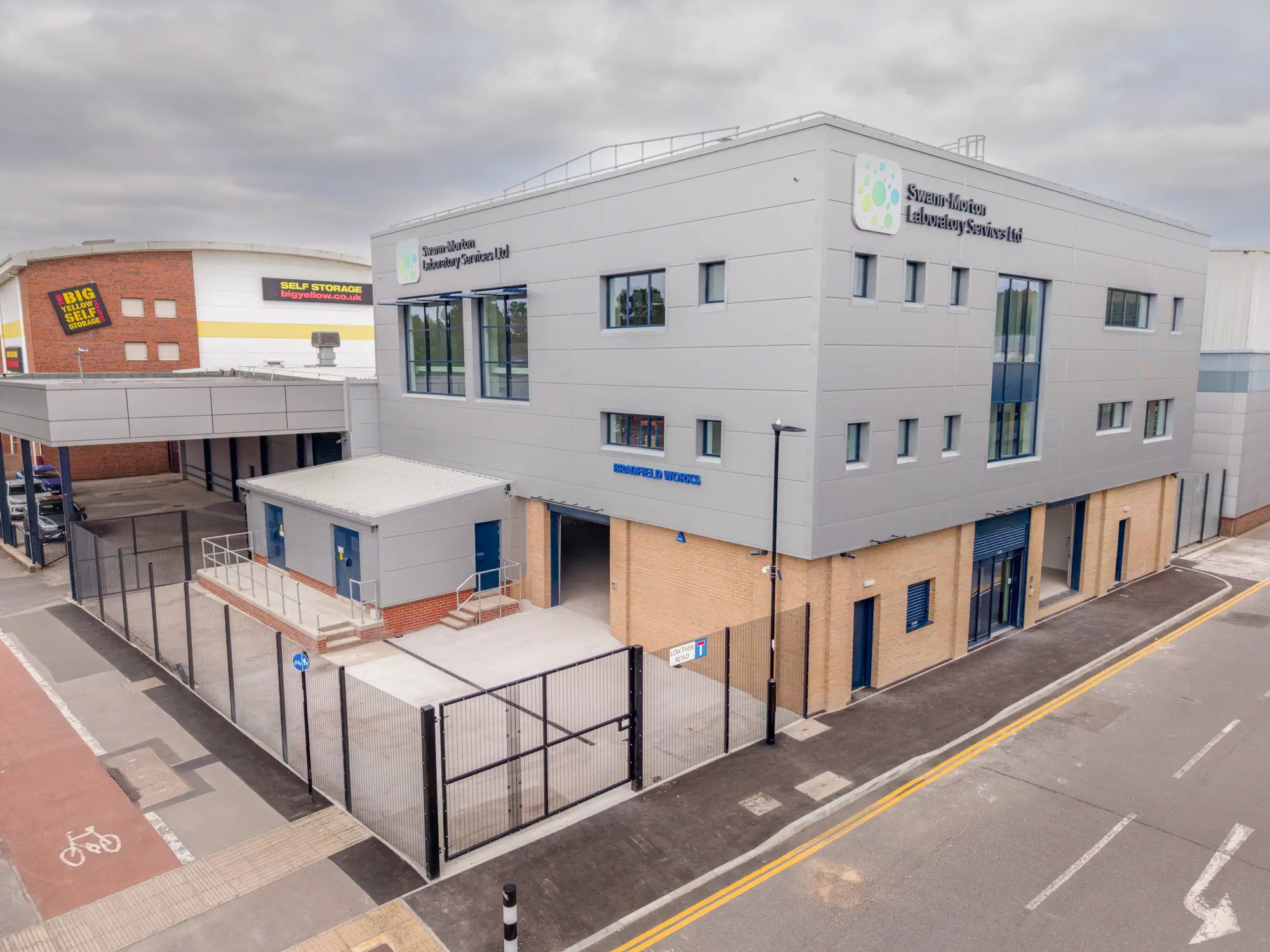 Aerial view of the completed Swann Morton laboratory construction project in Sheffield